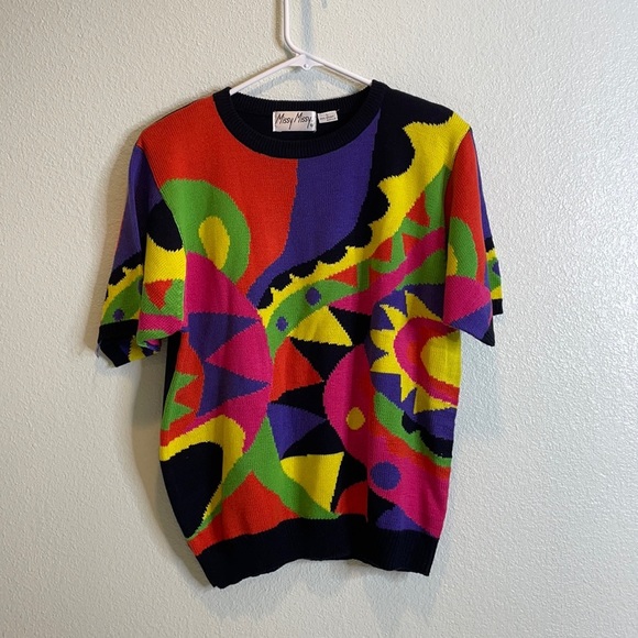 missy missy Tops - Missy Missy bright geometric 80’s knit art top